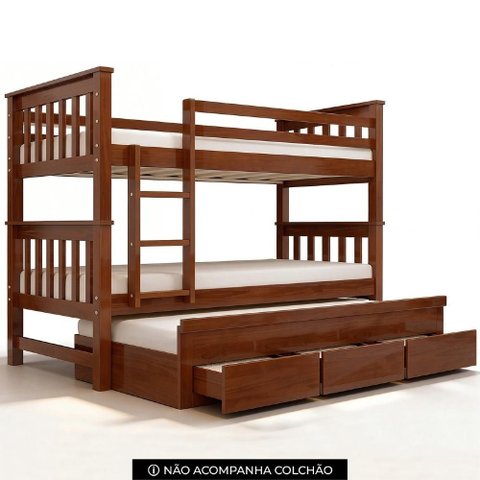 Cama Treliche Solteiro 188x88cm 3 Gavetas com Escada Fixa Altis Avelã B11 - Mpozenato