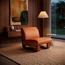 Ver imagem 2 de Poltrona Lusso Estofada Design Moderno Estrutura Madeira Cor Castanho Tecido Corino Caramelo