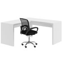 Ver imagem 4 de Conjunto 2 Peças com Escrivaninha em L Angular com Cadeira de Escritório Diretor Tela Mesh Branco