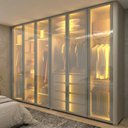 Ver imagem 1 de Guarda-Roupa Casal MDF Reflecta 6 Portas 4 Gavetas com LED Branco Off White Innova