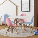 Ver imagem 1 de Conjunto De Mesa Infantil Madeira 68Cm Quadrado Branco 2 Cadeira Azul E 2 Rosa