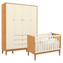 Ver imagem 1 de Berço Americano e Guarda Roupa Unique 4 Portas Freijó Off White Eco Wood - Matic