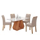 Ver imagem 2 de Sala de Jantar 4 Lugares Tampo de Vidro 130 cm Harper Cadeiras Madeira Maciça Cinamomo/Linho Bege - 