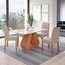 Ver imagem 1 de Sala de Jantar 4 Lugares Tampo de Vidro 130 cm Harper Cadeiras Madeira Maciça Cinamomo/Linho Bege - 