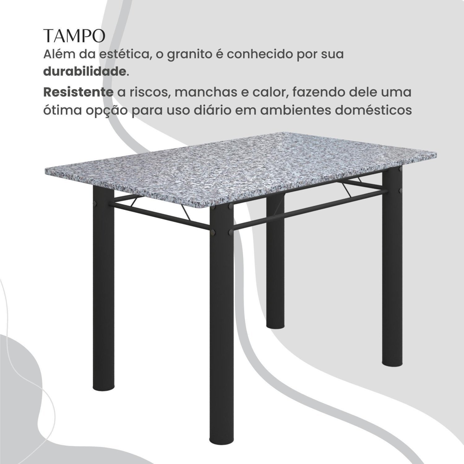 Conjunto Sala de Jantar Bahia Mesa Tubo 140x75cm Tampo Pedra Granito com 6 Cadeiras - 4