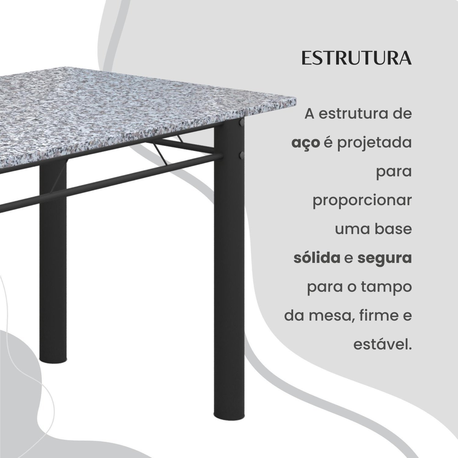 Conjunto Sala de Jantar Bahia Mesa Tubo 140x75cm Tampo Pedra Granito com 6 Cadeiras - 9