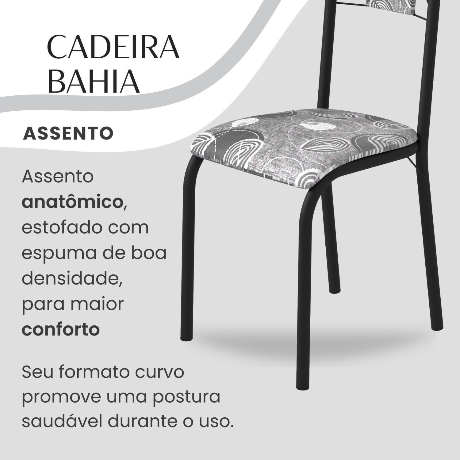 Conjunto Sala de Jantar Bahia Mesa Tubo 140x75cm Tampo Pedra Granito com 6 Cadeiras - 8