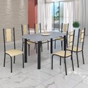 Ver imagem 1 de Conjunto Sala de Jantar Bahia Mesa Tubo 140x75cm Tampo Pedra Granito com 6 Cadeiras