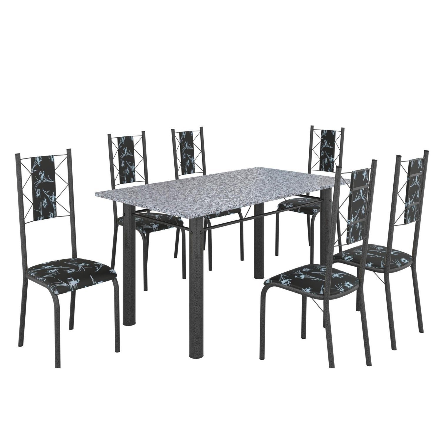 Conjunto Sala de Jantar Bahia Mesa Tubo 140x75cm Tampo Pedra Granito com 6 Cadeiras - 2