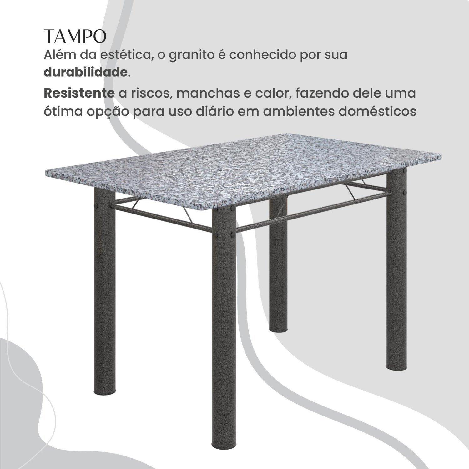 Conjunto Sala de Jantar Bahia Mesa Tubo 140x75cm Tampo Pedra Granito com 6 Cadeiras - 4