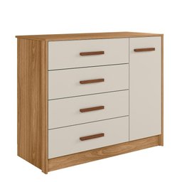 Cômoda Pérola  100% MDF 4 Gavetas 1 Portas Com Cabideiro Nature Branco Off - Peternella - 2