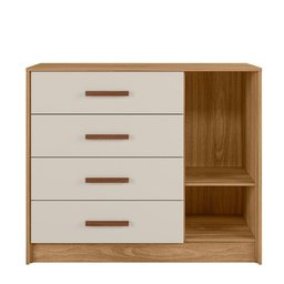 Cômoda Pérola  100% MDF 4 Gavetas 1 Portas Com Cabideiro Nature Branco Off - Peternella - 3