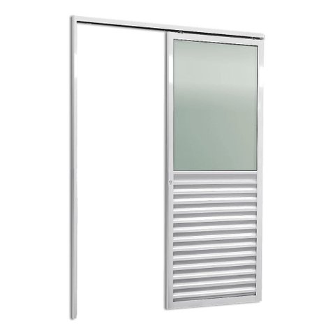 Porta de Correr Alumínio Branco Parede 1 Folha Veneziana c/Visor Maxx - 215x85