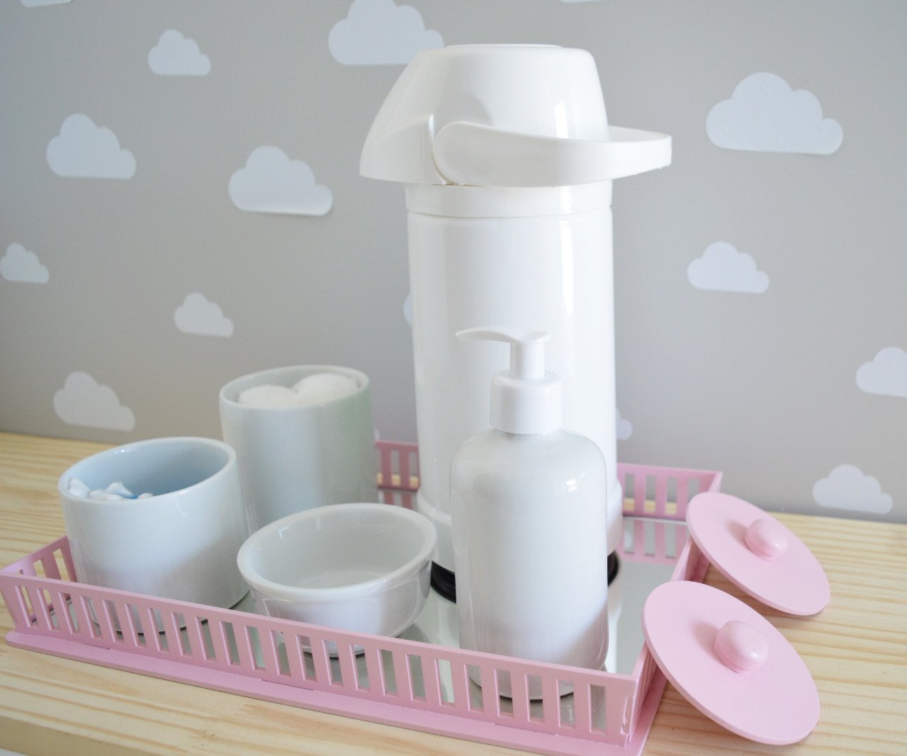 Kit Higiene Porcelana Bebê Meninas Rosa Decoração + Térmica - 3