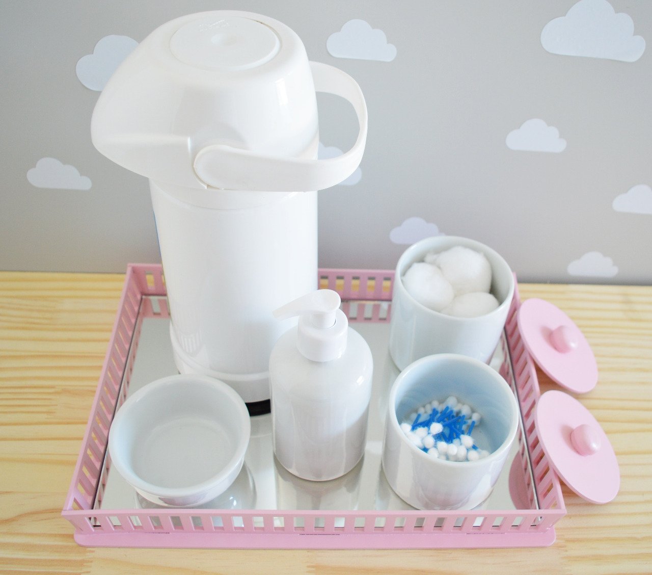 Kit Higiene Porcelana Bebê Meninas Rosa Decoração + Térmica - 2