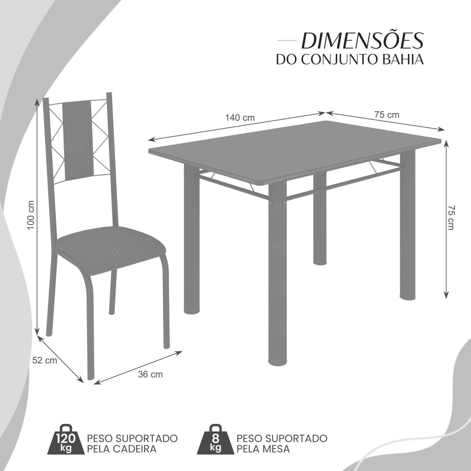 Conjunto Sala de Jantar Bahia Mesa Tubo 3" 140x75cm Tampo Pedra Granito Topázio com 6 Cadeiras - 3