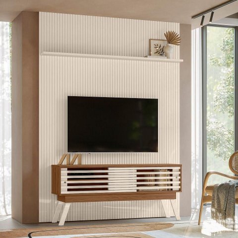 Kit Painel Piso-Teto Ripado Frizz 2 Portas Naturale e Off White Pallazio