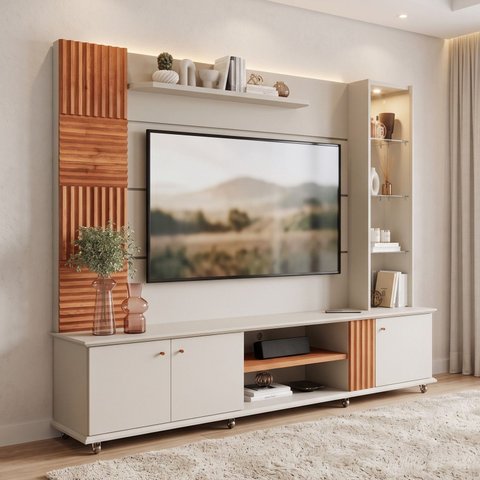Estante para TV e Home Theater até 60 Polegadas 100% MDF com LED 216CMX186CM 3 Portas Bahamas Branco