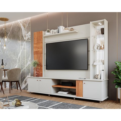 Estante Home para Tv até 60 Polegadas 186cmx216cm com Led 3 Portas Bahamas 100% MDF