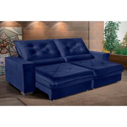 Sofá Retrátil e Reclinável 2,10m Molas Ensacadas Pillow Top Suede Cancún Azul - 2