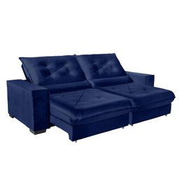 Sofá Retrátil e Reclinável 2,10m Molas Ensacadas Pillow Top Suede Cancún Azul - 1