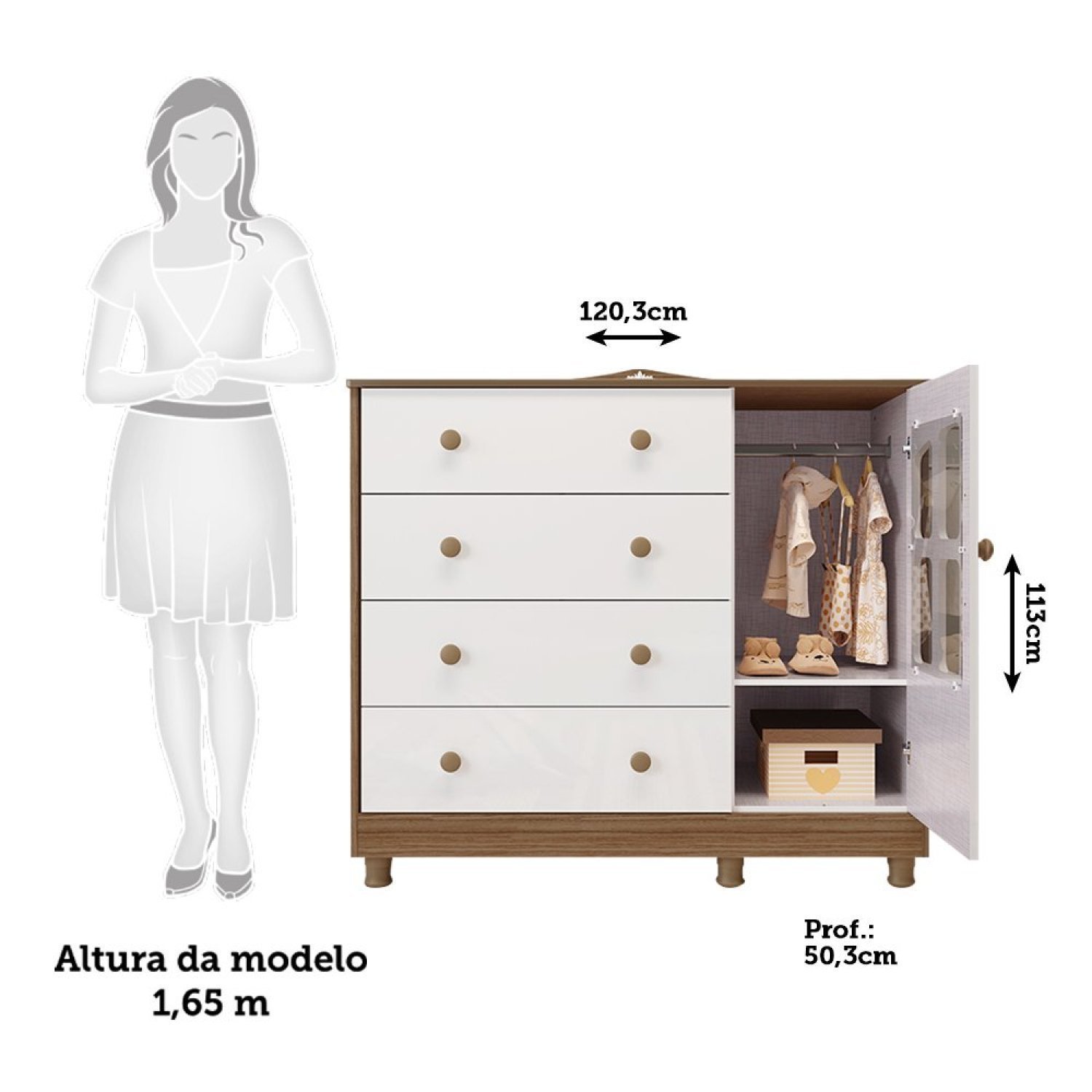 Cômoda de Bebê 1 Porta com Janela 4 Gavetas Maya Clássico Espresso Móveis - 4