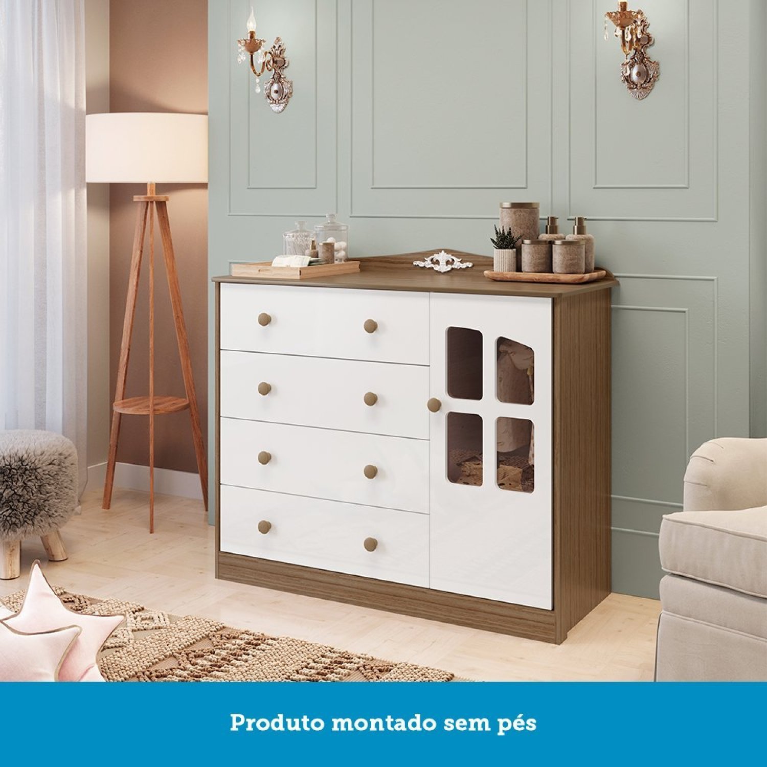 Cômoda de Bebê 1 Porta com Janela 4 Gavetas Maya Clássico Espresso Móveis - 7