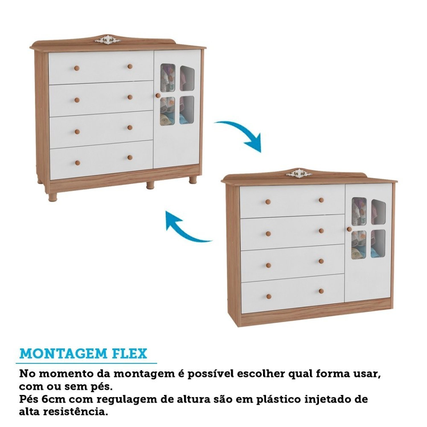 Cômoda de Bebê 1 Porta com Janela 4 Gavetas Maya Clássico Espresso Móveis - 6