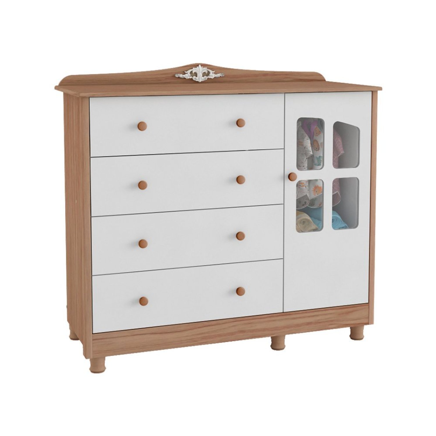 Cômoda de Bebê 1 Porta com Janela 4 Gavetas Maya Clássico Espresso Móveis - 3