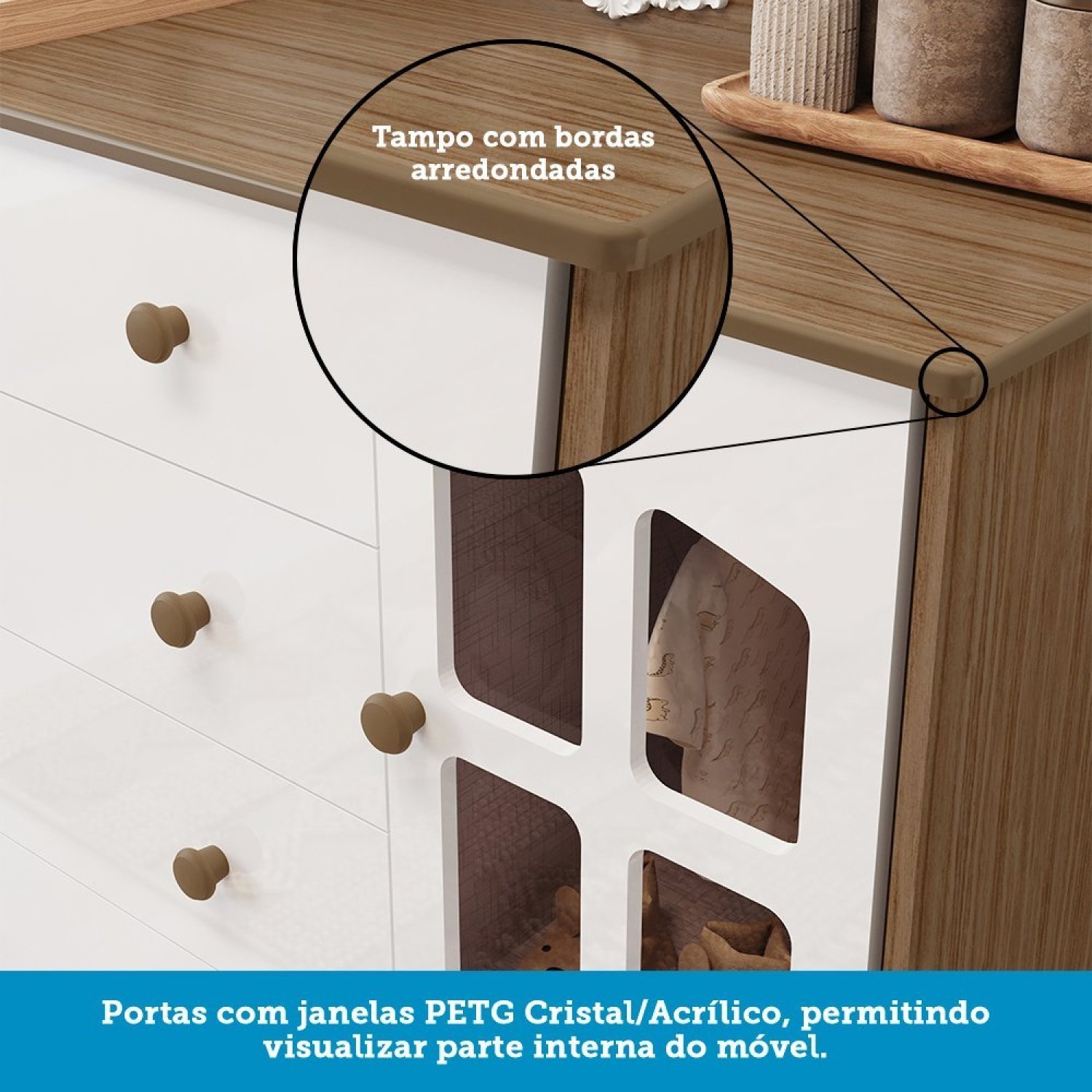 Cômoda de Bebê 1 Porta com Janela 4 Gavetas Maya Clássico Espresso Móveis - 9