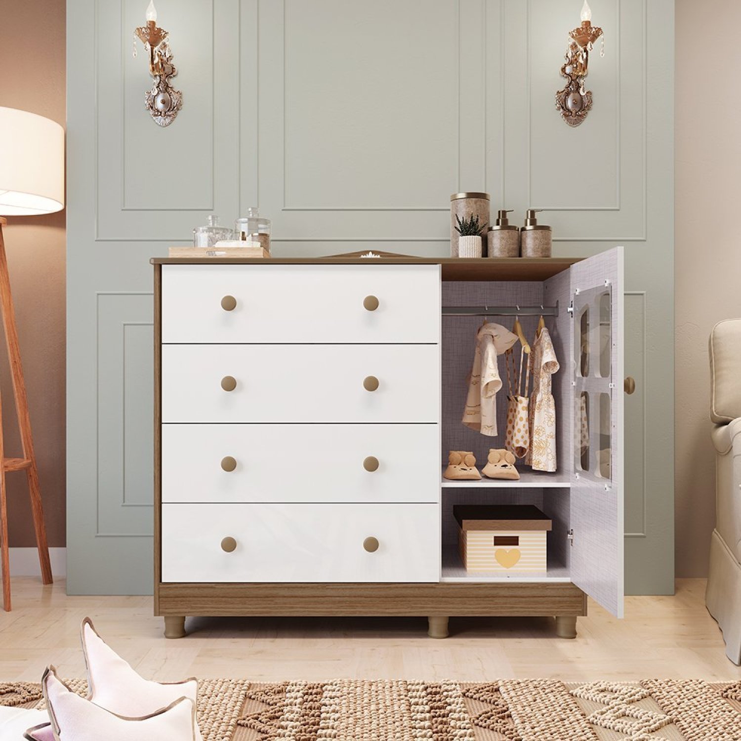 Cômoda de Bebê 1 Porta com Janela 4 Gavetas Maya Clássico Espresso Móveis - 2