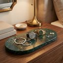 Ver imagem 1 de Bandeja Servir Decorativo Oval Mármore Verde Guatemala 34x18 Verde