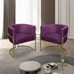 Kit 02 Poltronas para Sala Decorativa Luna Base Ferro Dourado Veludo Roxa Visan Estofados - 1