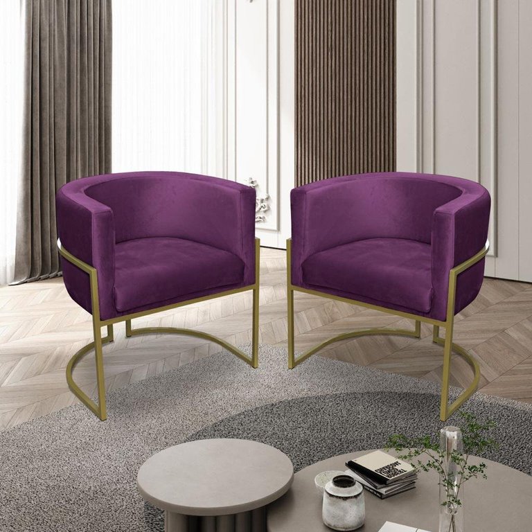 Kit 02 Poltronas para Sala Decorativa Luna Base Ferro Dourado Veludo Roxa Visan Estofados Kit 02 Poltronas para Sala Decorativa Luna Base Ferro Dourado Veludo Roxa Visan Estofados