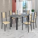 Ver imagem 1 de Conjunto Sala de Jantar Bahia Mesa Tubo 3" 140x75cm Tampo Pedra Granito Topázio com 6 Cadeiras