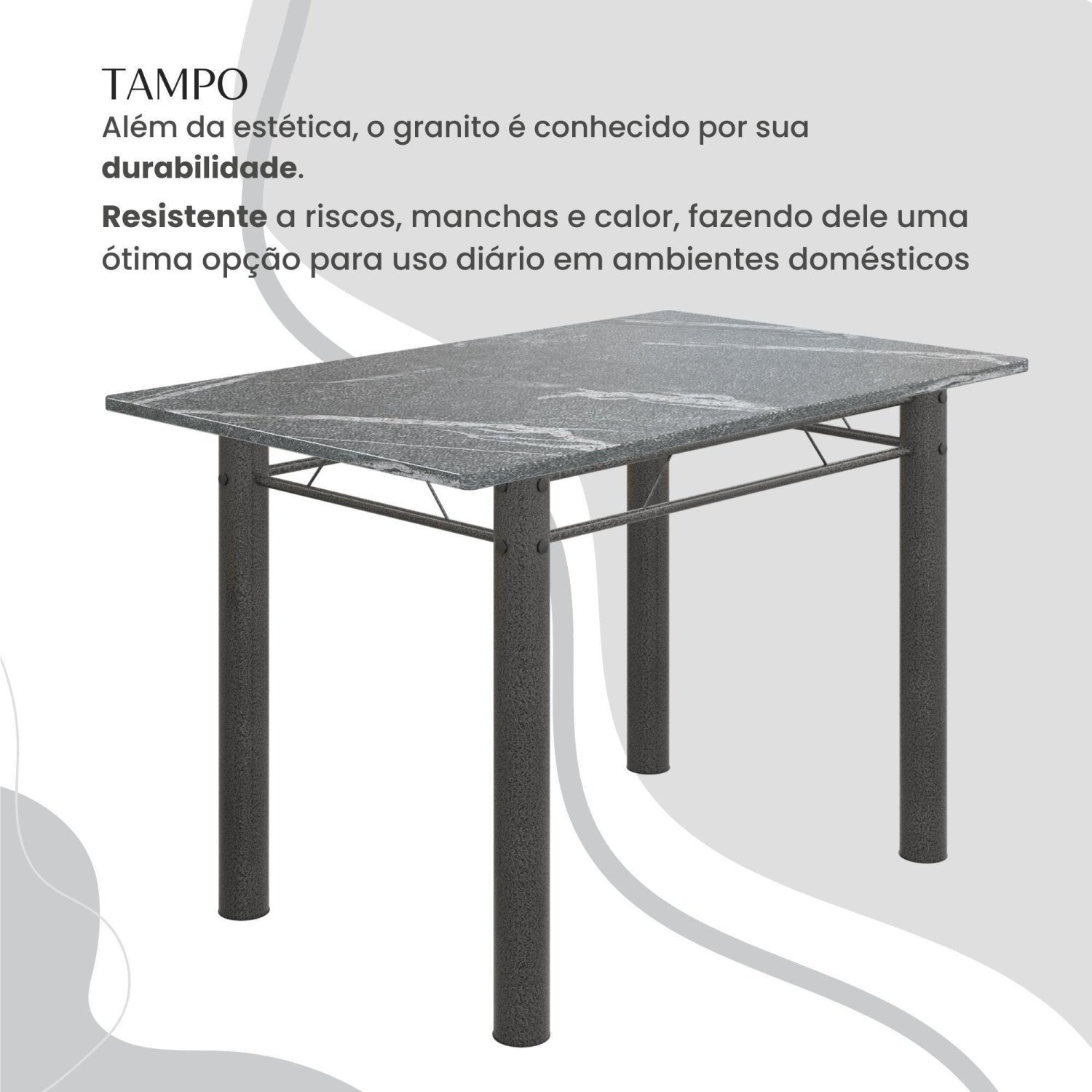 Conjunto Sala de Jantar Bahia Mesa Tubo 3" 140x75cm Tampo Pedra Granito Topázio com 6 Cadeiras - 4