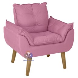 Poltrona/cadeira Decorativa e Puff Glamour com Pés Quadrado Rosê - 2