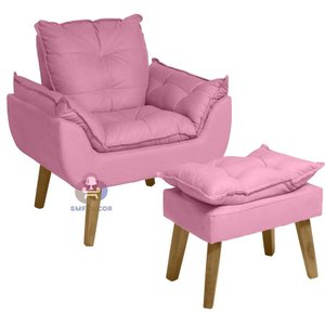 Poltrona/cadeira Decorativa e Puff Glamour com Pés Quadrado Rosê