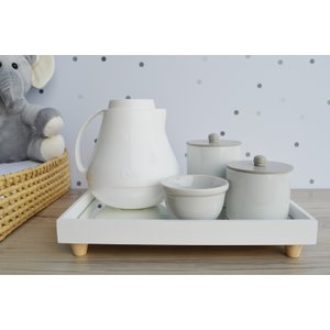 Kit Higiene Porcelana Bebê Unissex Cinza Maternidade Bancada Bebê Térmica