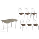 Ver imagem 1 de Conjunto: Mesa de Cozinha Elba Tampo Madeirado C/ Vidro 120cm e 6 Cadeiras Noruega Cromada/freijo