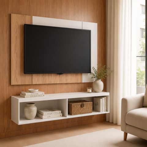Painel com Rack Funcional para TV Berlin Suspenso s/ Porta 130cm Byhouse