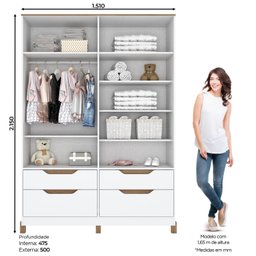 Guarda Roupa Retrô 100% Mdf 4 Portas 4 Gavetas Aspen Yescasa - 2 Guarda Roupa Retrô 100% Mdf 4 Portas 4 Gavetas Aspen Yescasa - 2