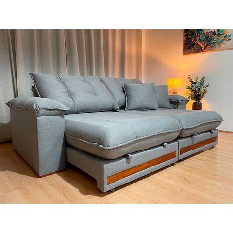 Sofá Retrátil Reclinável 2,30 M Linho Cinza A230 Gael