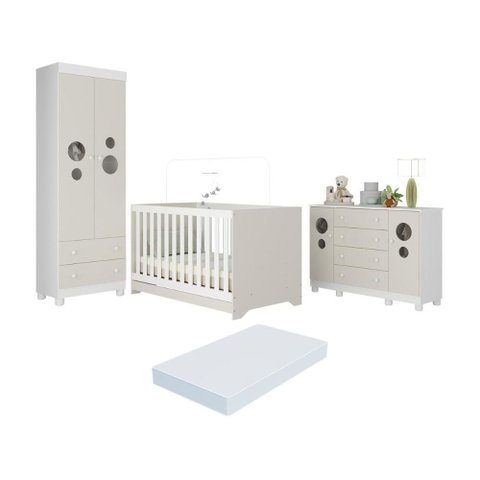 Quarto de Bebê Completo Berço Americano 3 em 1 Colchão Bombom Multimóveis Mp4642 Branco/off