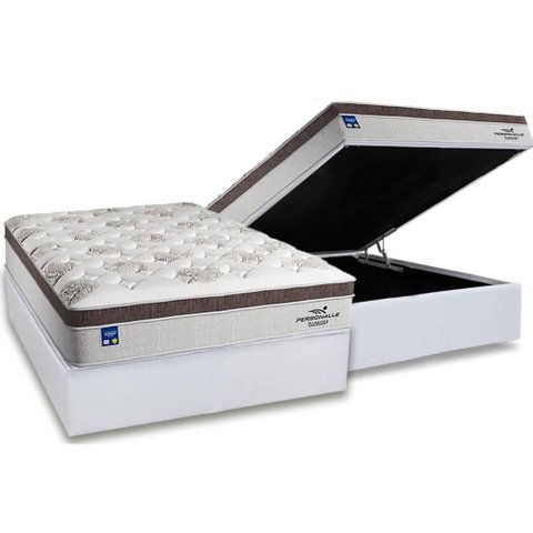 Cama Box Baú Casal: Colchão Molas Bonnel Plumatex Ensacadas Personalle + Base Crc Courano White (