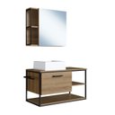 Ver imagem 2 de Conjunto de Gabinete para Banheiro Suspenso 80cm com Cuba e Espelheira Bege/Preto/Mel