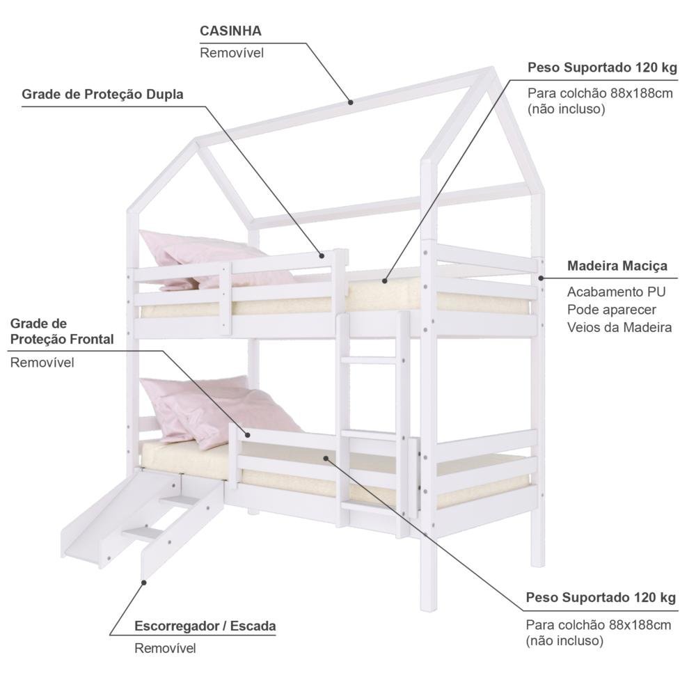 Beliche Casinha Solteiro Slim Rb com Kit Escada/escorregador e Grade de Proteção Madeira Maciça - 4