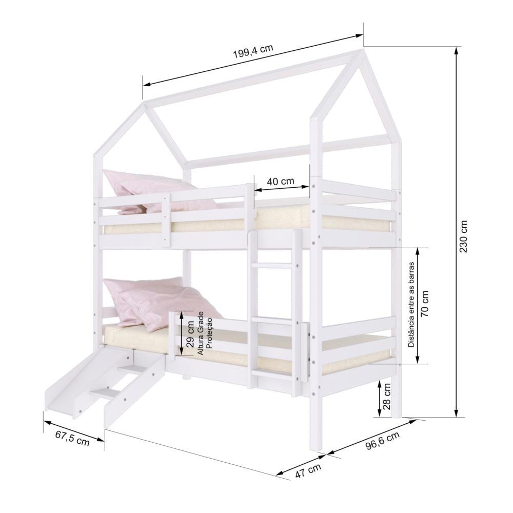 Beliche Casinha Solteiro Slim Rb com Kit Escada/escorregador e Grade de Proteção Madeira Maciça - 3