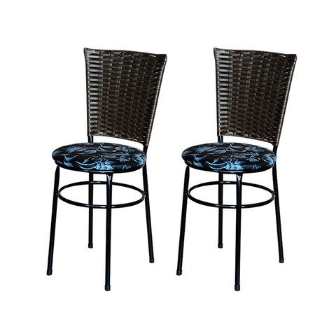 2 Cadeiras para Mesa Preta Hawai Marrom Assento Floral:floral Preto