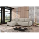 Ver imagem 1 de Sofá Linho 3 Lugares 264cm com Chaise Lado Esquerdo Barra Bege Creme/Marrom